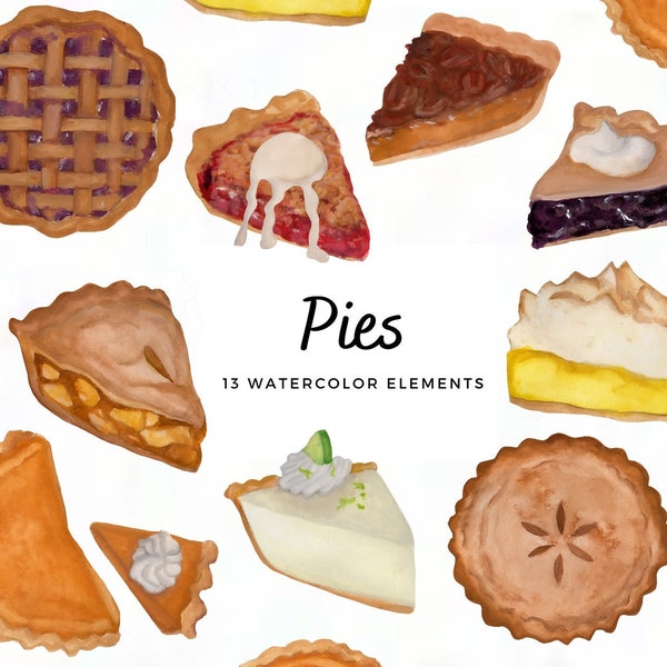 Watercolor Pie Clipart - Fresh pie clipart - treat clip art - pies - dessert clipart - bakery clip art - instant download - Commercial Use