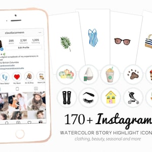 Handpainted Watercolor Instagram Icons - Highlight Icons - Story covers - season icons - essential oil icons, social media icons -  download