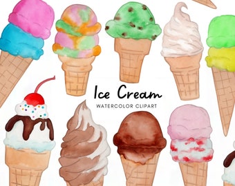 Ice Cream Cone clipart - Watercolor ice cream - soft serve clipart - summer clipart - dessert clipart - frozen treat - download