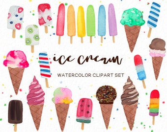 Handpainted Ice Cream clipart - Watercolor ice cream- popsicle clipart - summer clip art - food clipart watercolor sweets -Commercial