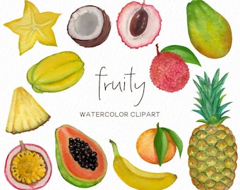 Fruity clip art - Watercolor fruit - pineapple -  lychee passionfruit citrus clip art - tropical clipart - instant - Commercial Use