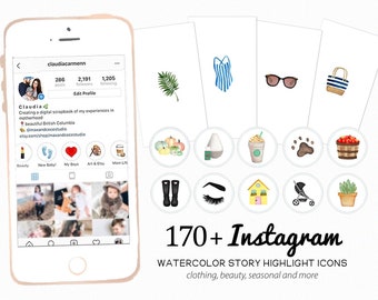 Handpainted Watercolor Instagram Icons - Highlight Icons - Story covers - season icons - essential oil icons, social media icons -  download