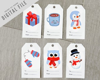 Printable Cute Holiday Gift tags, digital Christmas gift tags, present tags, diy gift tags, printable gift tags, digital download, instant