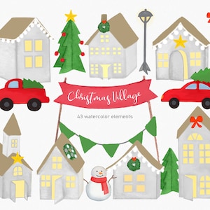 Handpainted - Christmas Village Clipart - Winter Clipart - Christmas Houses - Holiday clipart - holiday houses - instant  - Commercial Use