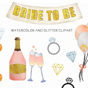 Bride to Be Clipart - Blush and rose gold - Bridal clipart -mimosa clip art - champagne wedding clip art - instant download - Commercial Use