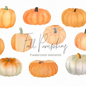 Handpainted Watercolor Pumpkins - Orange Pumpkin - White pumpkin- gold pumpkin - Watercolor pumpkins - fall clipart - - Commercial Use