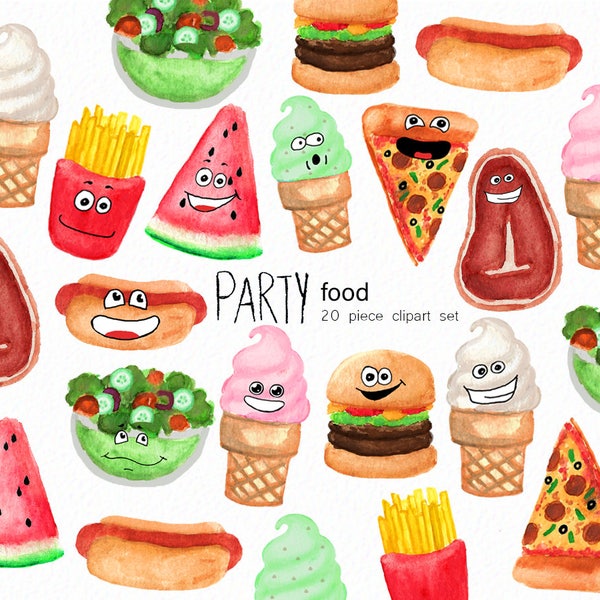 Watercolor food clip art - cute food - cute clipart - birthday clipart - bbq decorations - instant download - Commercial