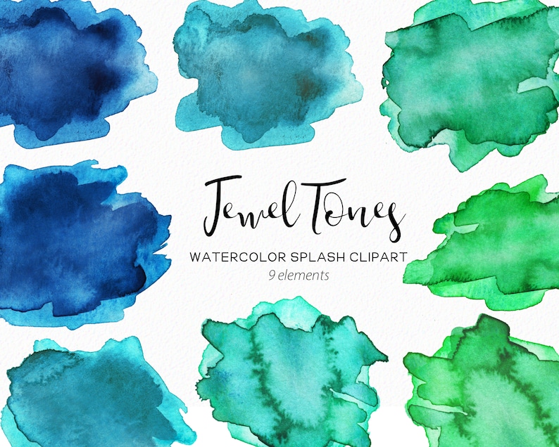 Jewel Tone Watercolor Blue and Green Strokes Watercolor Etsy