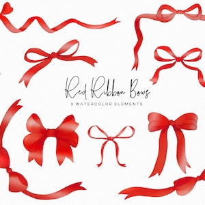 Handpainted Red Ribbon Bows - Bow frames clipart - watercolor bows - Ribbon clipart - red foil bows -  download - Commercial