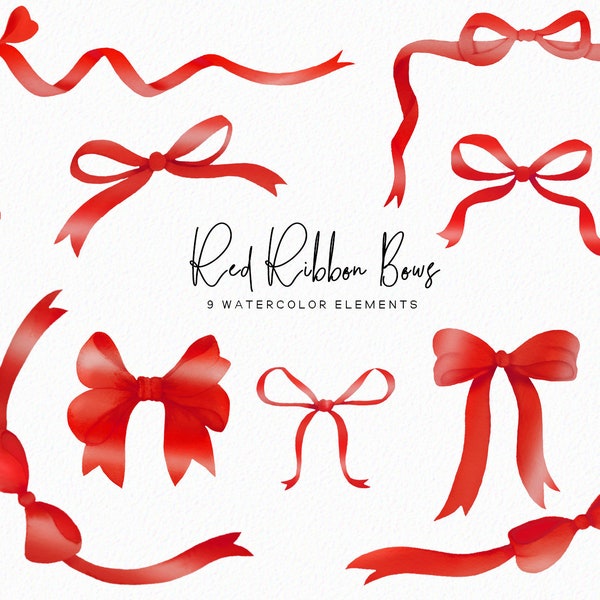 Red Ribbon Bows - Bow frames clipart - watercolor bows - Ribbon clipart - red foil bows - instant download - Commercial use
