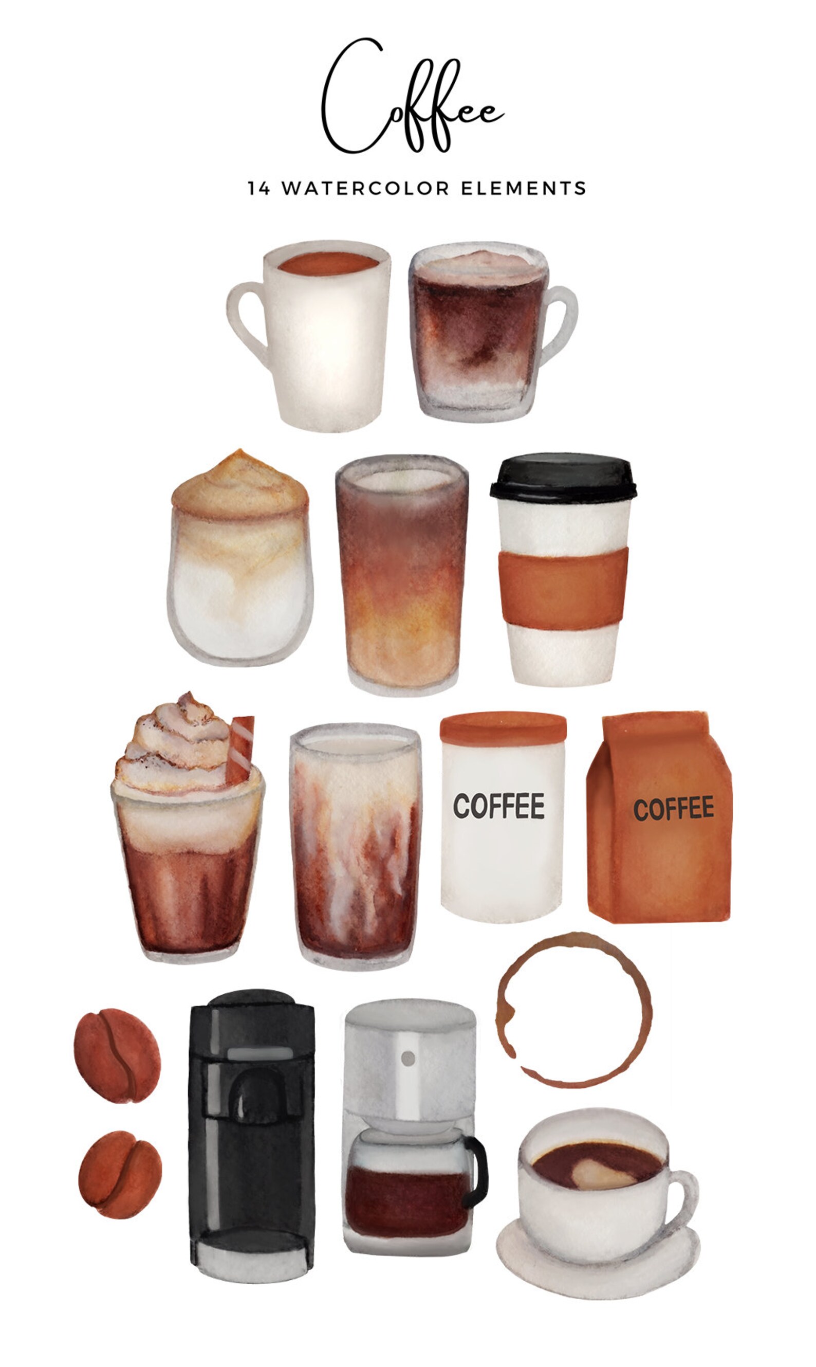 Watercolor Coffee Clipart Food Clip Art Cafe Clip Art Etsy