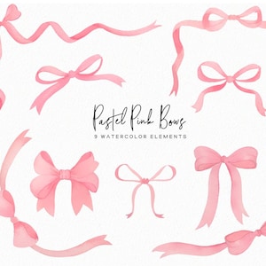 Pastel Pink Watercolor Bows Bow frames clipart watercolor bows girly clipart pink bows instant download Commercial use image 1