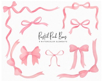 Handpainted Watercolor Bow Clipart: Pastel Pink Bow Frames (Digital Download)