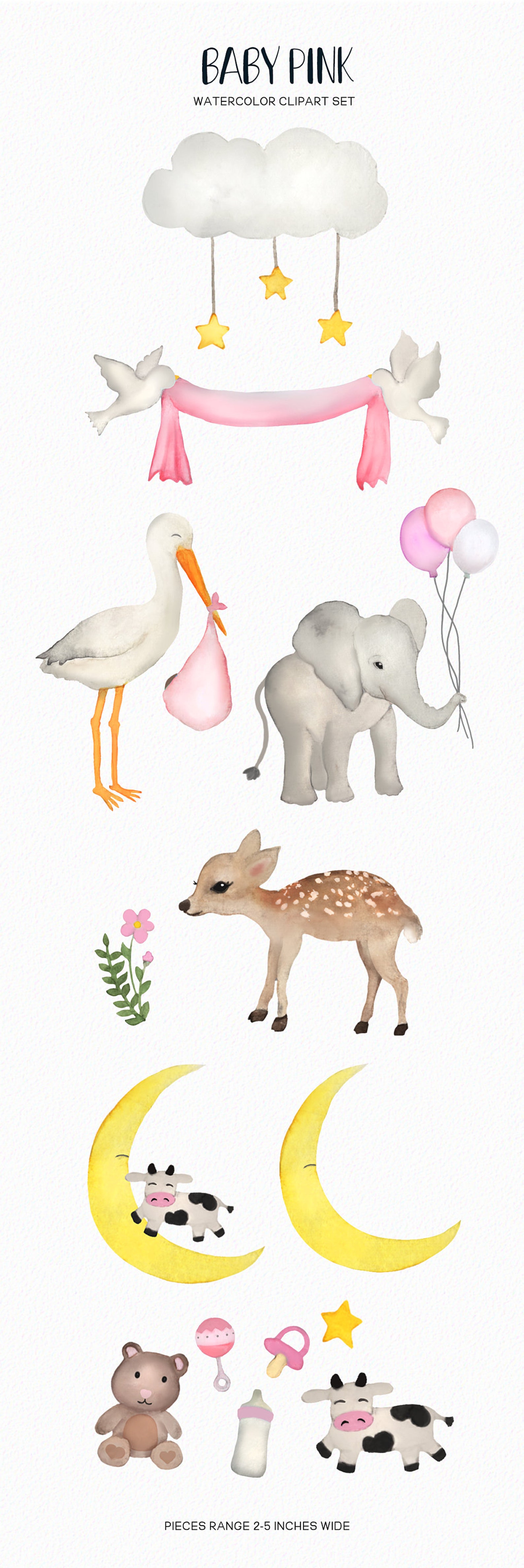 Handpainted Baby Girl Clipart -baby Pink Graphics -watercolor Baby ...