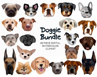 Handpainted - Handpainted Dog clipart - dog faces -puppy clipart - animal rottie- pug -french bulldog - chihuahua - golden - Commercial