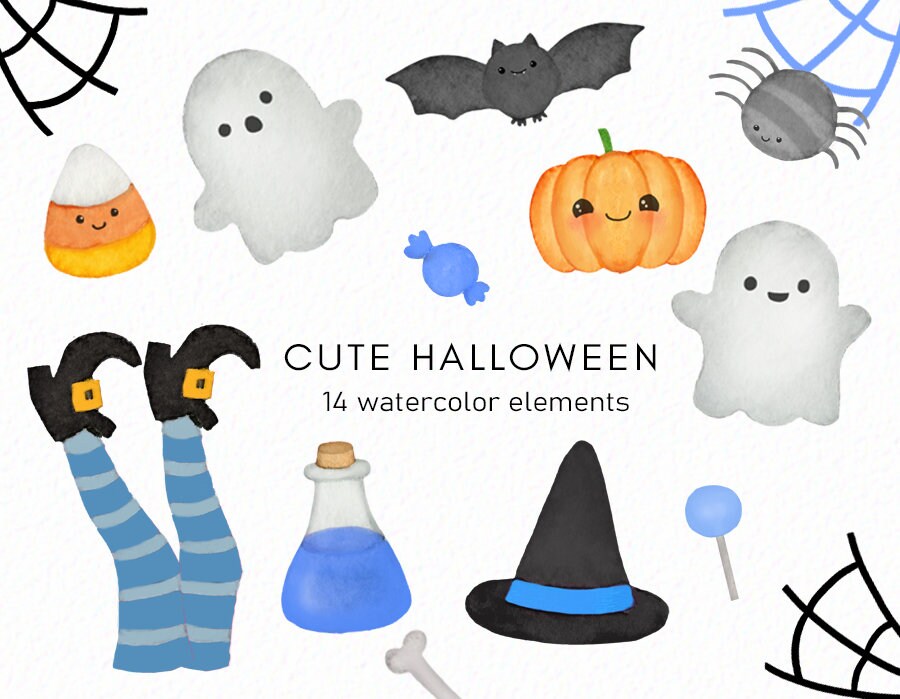 Blue Halloween Watercolor Clipart Cute Pastel Halloween Boy -  Denmark