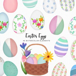 Handpainted Easter Egg Clipart, Watercolor Easter Eggs, floral clipart, Springtime, Easter bunny clipart, Easter basket clipart, commercial