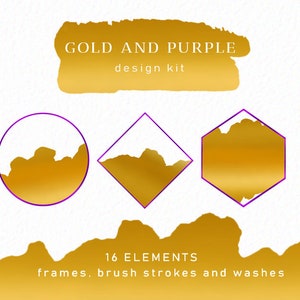Gold and Purple Design kit - Purple and gold geometric - gold Brush strokes - branding - logo designs -  download - Commercial Use