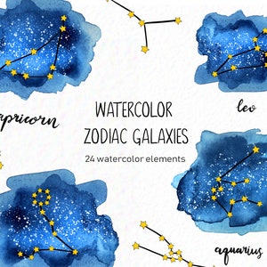 Handpainted - Watercolor zodiac constellations - watercolor galaxy clipart - zodiac star signs - horoscope clipart -  download - Commercial