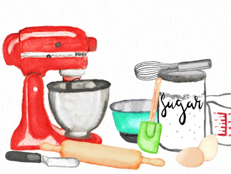 Baking Watercolor Clipart Kitchen Clipart Food Clip Art Etsy