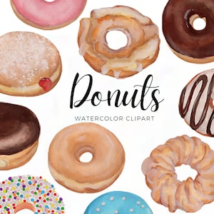 Handbeschilderd donut clipart - aquarel kaneel broodjes - voedsel illustraties - dessert clipart - bakkerij illustraties - download - commercieel gebruik