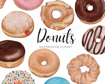 Handpainted Donut Watercolor Clipart – Bakery Art (Digital Download)