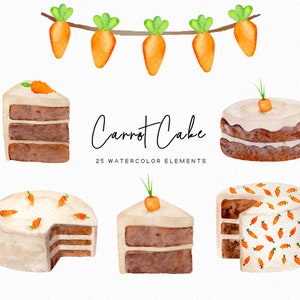 Peint à la main - clipart aquarelle gâteau aux carottes - clipart cuisson - clipart nourriture - clipart dessert - clipart gâteau - téléchargement - usage Commercial
