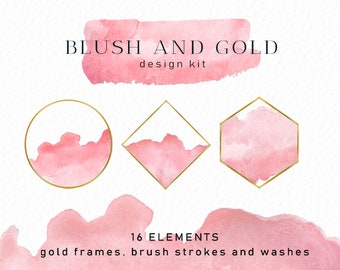 Blush Aquarell Clipart - Blush und gold - Aquarell Pinsel Clipart - Frühling Clipart - Sommer Clip Art - sofort - Kommerzielle Nutzung