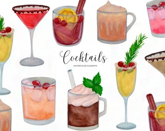 Cocktails clip art - fancy drinks clip art - drinks clip art - watercolor drinks - martini - champagne - instant download - Commercial Use