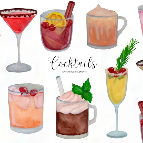 Cocktails clip art - fancy drinks clip art - drinks clip art - watercolor drinks - martini - champagne - instant download - Commercial Use