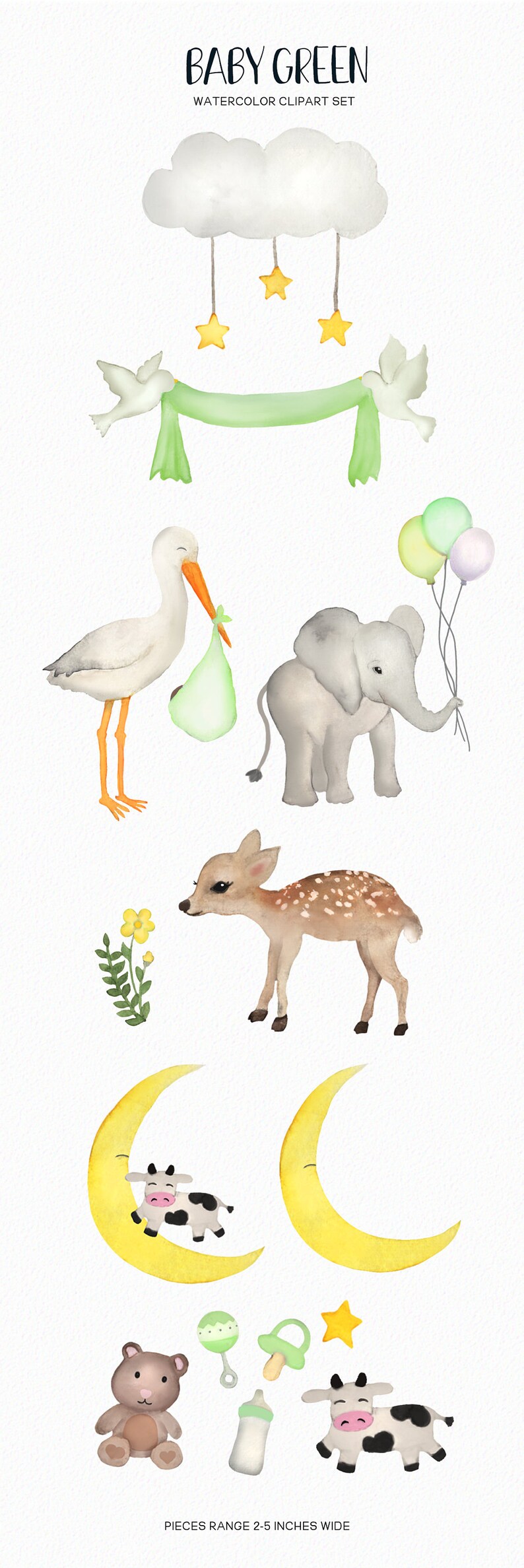 Handpainted Baby Green Clipart -gender Neutral Baby Graphics ...