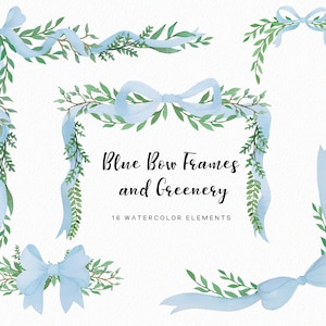 Blue Watercolor Bows - Bow frames clipart - Christmas bow clipart - greenery clipart - red bows - instant download - Commercial use