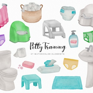 Handbemaltes Töpfchen - Aquarell Clipart - Toiletten Clipart - Mama Clipart - Kleinkinder - Toilettentraining - Kommerziell