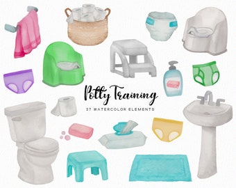 Potty Training clip art - Watercolor potty training clipart - toilet clipart - mom clipart - kids - toddlers - toilet training - Commercial