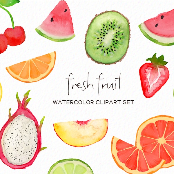 Fruit clip art - Watercolor fruit - watermelon citrus clip art - spring summer clip art strawberry dragonfruit - instant - Commercial Use