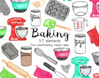 Baking Watercolor Clipart - Kitchen clipart - food clip art - mixer clip art - bakery clip art - instant download - Commercial Use