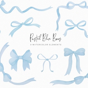 Handgeschilderd pastelblauwe aquarel strikken - striklijsten clipart - aquarel strikken - girly clipart - roze strikken - download - commercieel