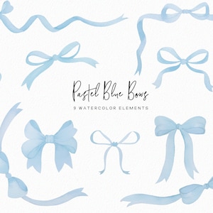 Pastel Blue Watercolor Bows - Bow frames clipart - watercolor bows - girly clipart - pink bows - instant download - Commercial use