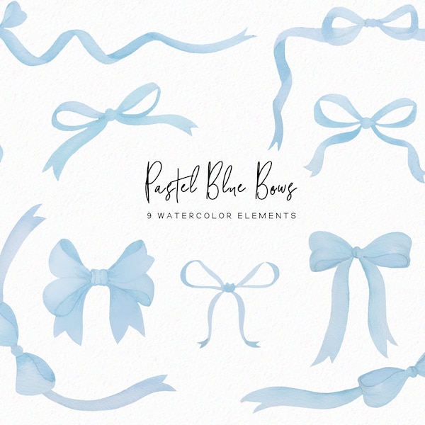 Pastel Blue Watercolor Bows - Bow frames clipart - watercolor bows - girly clipart - pink bows - instant download - Commercial use