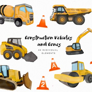 Construction clipart - construction vehicle clipart - digger, excavator, bulldozer, dump truck, ski steer - instant  - Commercial