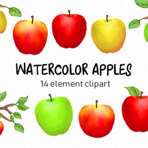 Apple clipart - Watercolor apples- fruit clip art - fall clip art - teacher clip art - watercolor fruit - instant  - Commercial Use