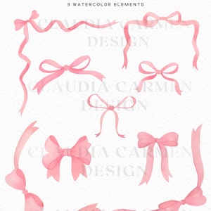 Pastel Pink Watercolor Bows Bow frames clipart watercolor bows girly clipart pink bows instant download Commercial use image 2