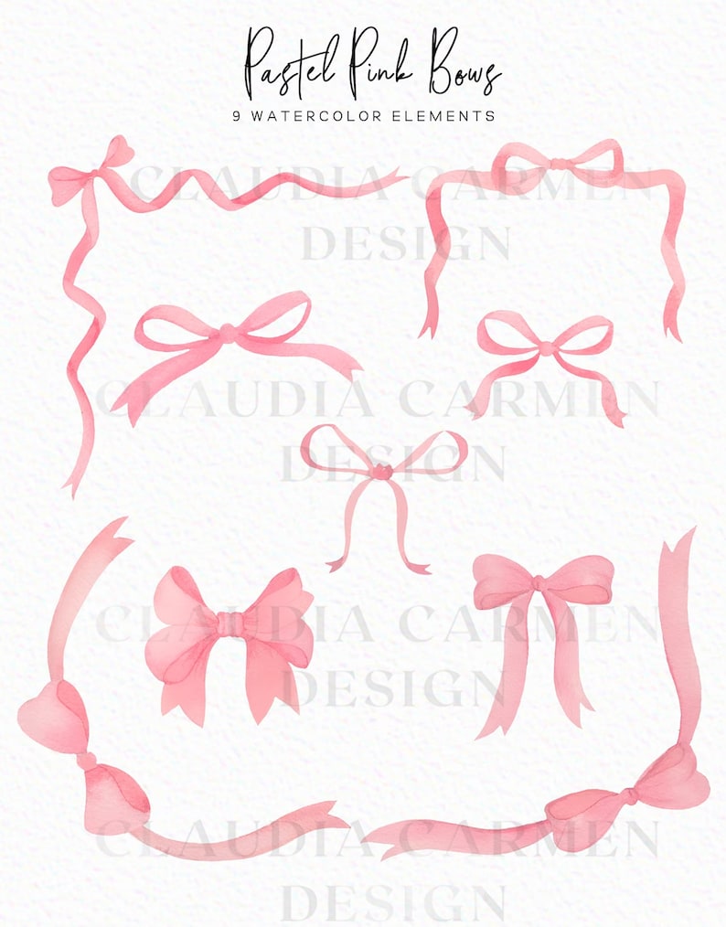 Pastel Pink Watercolor Bows Bow frames clipart watercolor bows girly clipart pink bows instant download Commercial use image 2