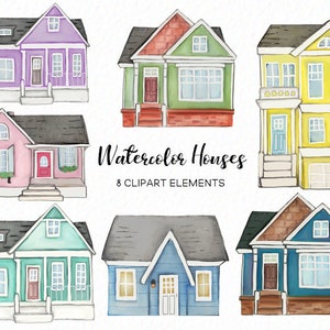 Handpainted Watercolor Houses Clipart - Home Clipart - Cottage clipart - hoclipart-colorful houses-cabin clipart -  download - Commercial
