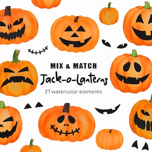 Clipart citrouille d'Halloween peint à la main : 27 images de citrouille d'Halloween (usage commercial)