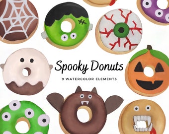 Halloween Donuts Clipart - Watercolor Baking Clipart - Halloween Clipart - Spooky Donuts - sweets - instant download - Commercial Use