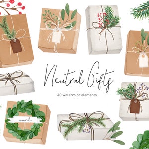 Imágenes prediseñadas de regalos pintados a mano - Imágenes prediseñadas de invierno - Imágenes prediseñadas de Navidad - Imágenes prediseñadas de vacaciones - regalos de vacaciones - descarga instantánea - Uso comercial