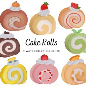Handpainted Cake clipart - Watercolor cake rolls - swiss roll clipart - watercolor dessert - dessert clipart - baking clipart - Commercial
