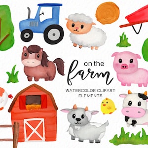 Handpainted Farm clipart - tractor clipart - boy clipart - animal clipart - cute farm animals - old macdonald clipart -  download Commercial