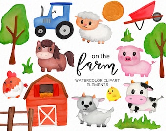 Handpainted Farm clipart - tractor clipart - boy clipart - animal clipart - cute farm animals - old macdonald clipart -  download Commercial